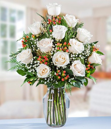 One Dozen White Colombian Roses