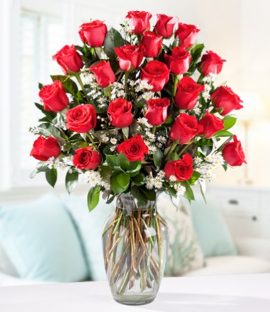 R-008R: Two Dozen Red Roses with FREE Clear Vase